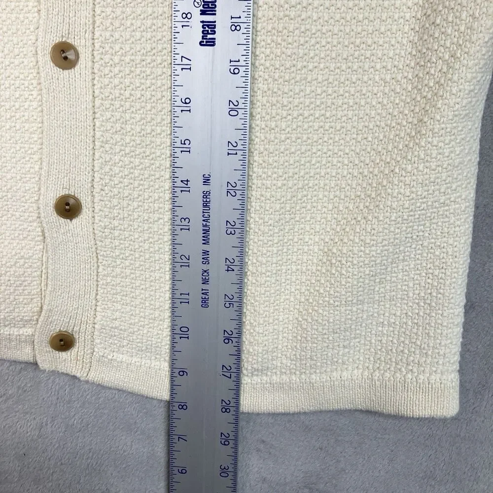 J Crew Polo Cardigan Mens L Cream Short Sleeve Cotton Waffle Knit Preppy CQ900